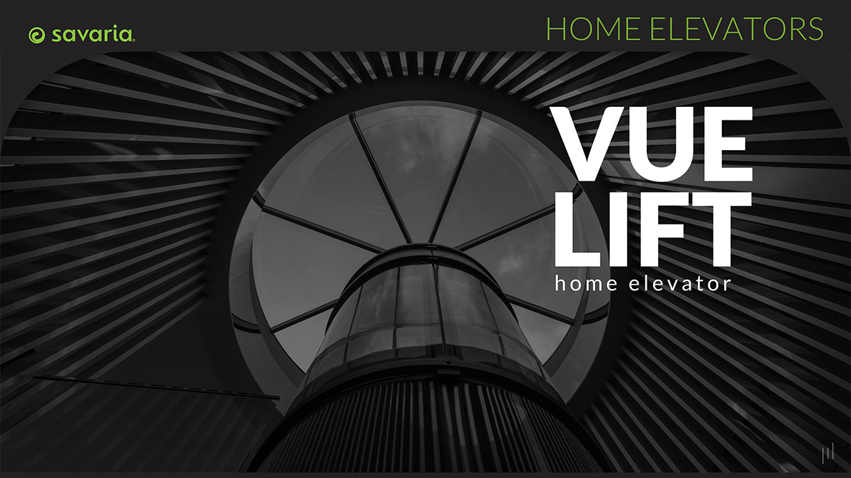 Savaria Company Profile – Slide showcasing the Vue Lift home elevator, highlighting its design and functionality.