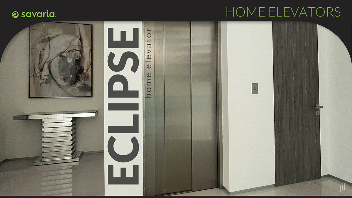 Savaria Company Profile – Slide featuring the Eclipse home elevator, emphasizing its advanced features and accessibility benefits.